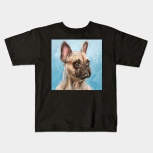 Loose Thick Oil Painting of a French Bulldog on Light Blue Background Kids T-Shirt